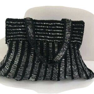 Designer Women Purse prom formal party Black Beaded Clutch Wristlet